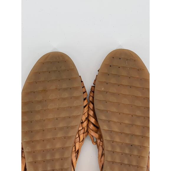 UNBRANDED Women's Brown-Gold Woven Leather Almond-Toe Slip-On Sandals SZ 9 - Picture 7 of 10